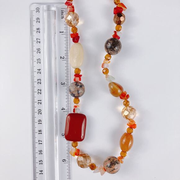 VTG Semi Precious Gemstone Chunky Beaded Fall Autumn Necklace Earth Tone Y2K - Picture 10 of 11